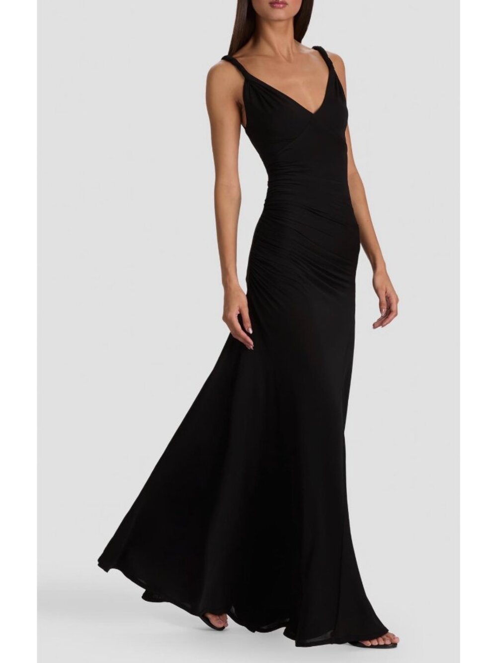 ALICE + OLIVIA Bianca black Twist Strap Ruched Sleeveless Maxi Dress size 2